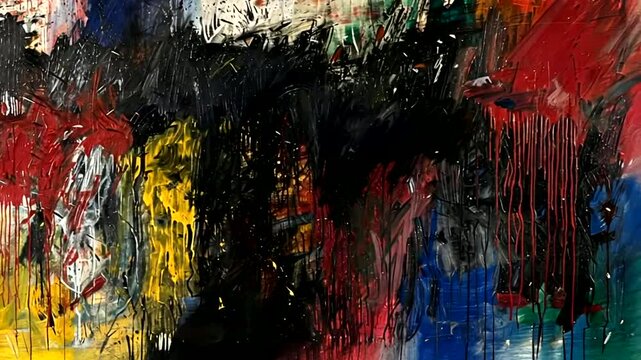 Abstract expressionist painting with vibrant colors and textured brushstrokes