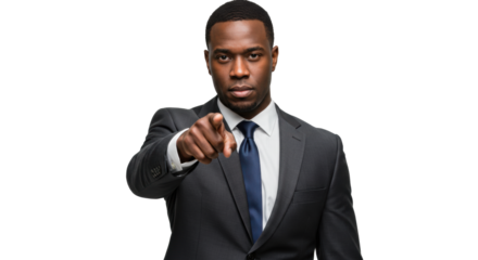 Confident african american businessman pointing at you in suit and tie recruitment concept image