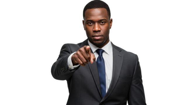 Confident african american businessman pointing at you in suit and tie recruitment concept image