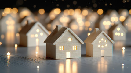 Miniature Houses in Warm Light Bokeh Setting