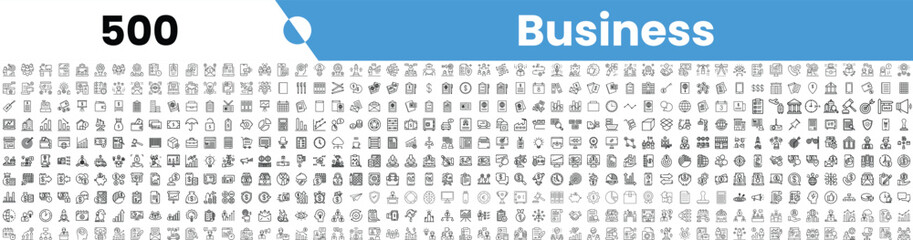 A comprehensive collection of business-themed icons in a monochrome design, showcasing various aspects of the corporate world.