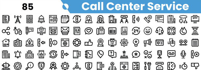 A collection of call center service icons, showcasing various communication and support functionalities.