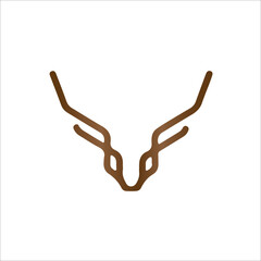 A minimalist illustration of an antelope head with long horns on a white background