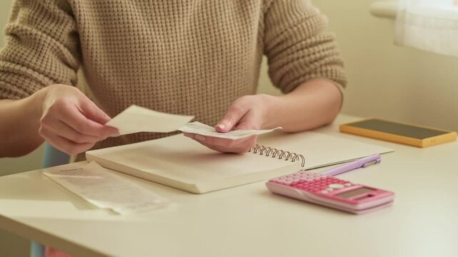 Woman plans her expenses. Manage family budget concept. 