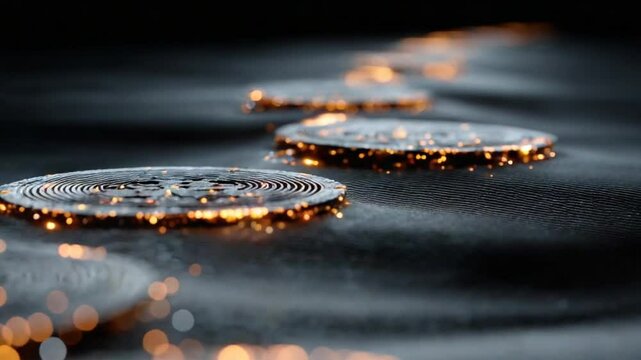 Cryptocurrency Pathway: Coins in Formation with Light Accents on Dark Background