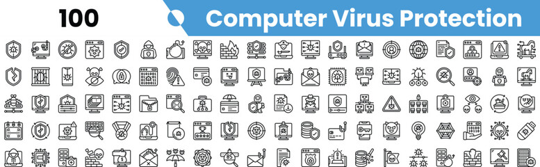 A diverse collection of computer virus protection icons, featuring various symbols related to cybersecurity and data safety.