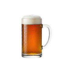 Classic Glass Mug Filled with Amber Beer and Foam on White