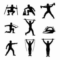 Silhouettes fitness activities various poses illustration