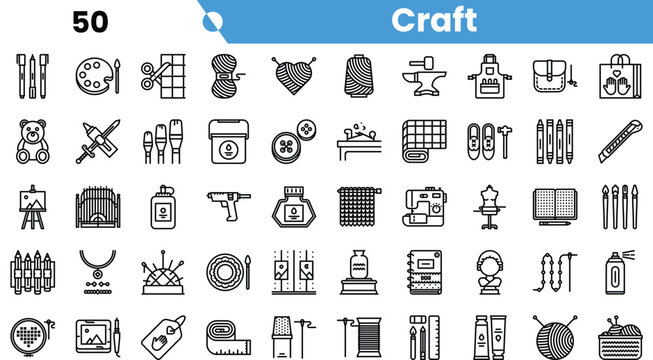 A diverse collection of crafting icons, including tools and materials showcasing creativity and artistic expression.