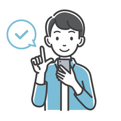 スマートフォンを操作して確認する男性のイラスト素材
