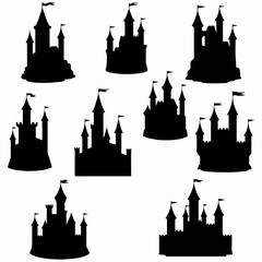 Fototapeta premium Silhouette castles, fantasy architecture, fairytale kingdom collection