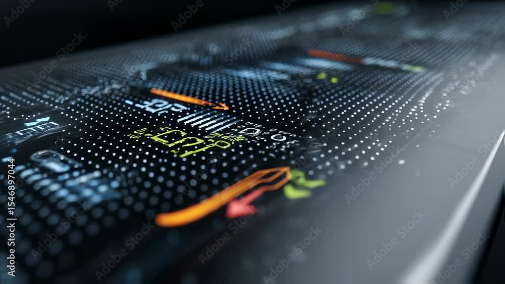 Aufkleber Futuristic screen displaying complex data analysis with colorful charts, graphs, and intricate patterns, representing innovative technology and data visualization