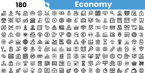 A collection of monochrome economy-themed icons, showcasing finance, trade, and business concepts in a visually engaging layout.