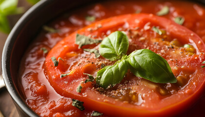 Juicy fresh tomato with rich tomato sauce