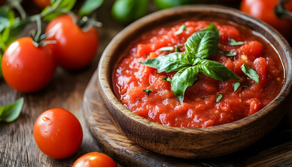 Juicy fresh tomato with rich tomato sauce