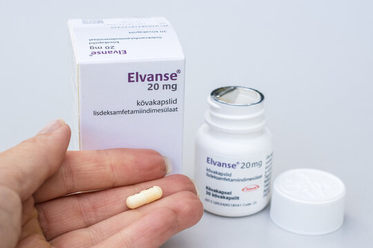 Tallinn, Estonia - June 22, 2025: Elvanse contains lisdexamfetamine dimesylate, a stimulant medication for attention-deficit hyperactivity disorder (ADHD). Manufactured by Takeda.
