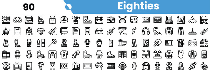A nostalgic collection of s themed icons, capturing the essence of the decade's pop culture and technology.