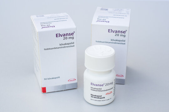 Tallinn, Estonia - June 22, 2025: Elvanse contains lisdexamfetamine dimesylate, a stimulant medication for attention-deficit hyperactivity disorder (ADHD). Manufactured by Takeda.