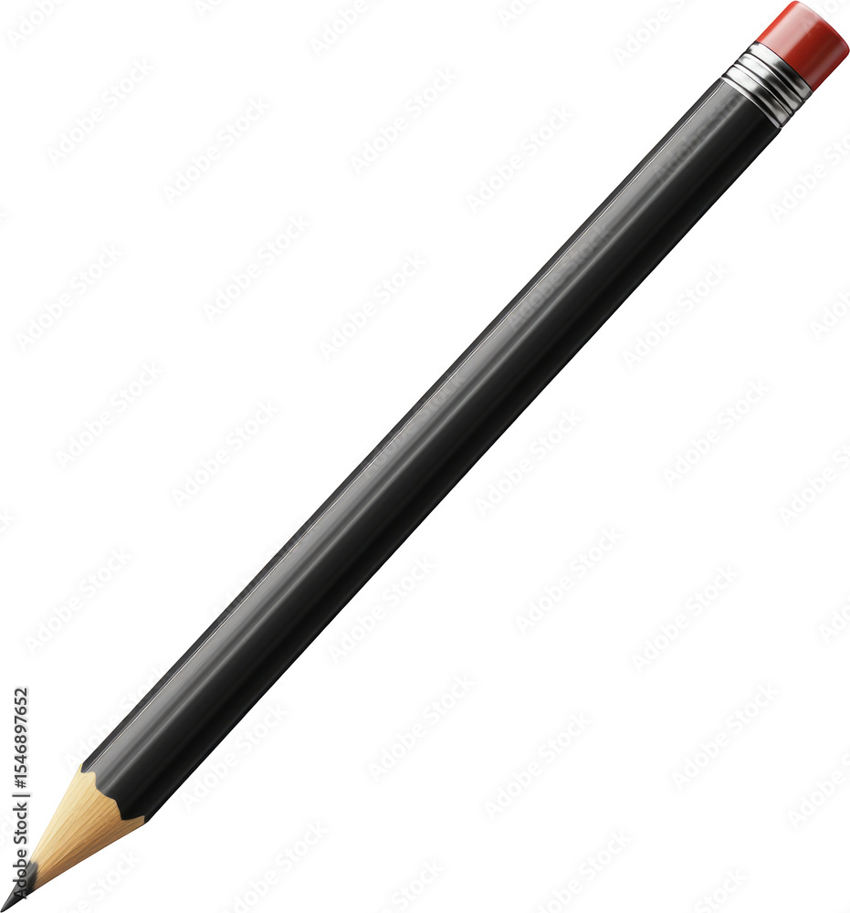 Poster a detailed pencil isolated on white background with sharp tip and eraser