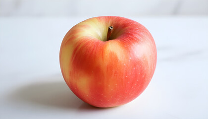 red apple on a white table background slowly rotating in circular mtion