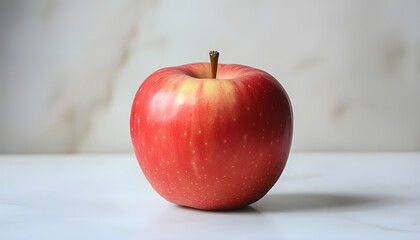 red apple on a white table background slowly rotating in circular mtion