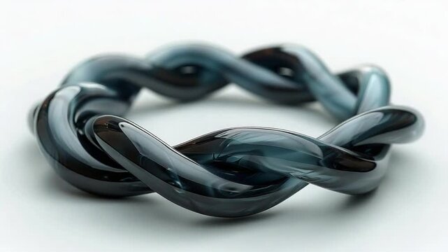 Elegant Dark Gray Braided Glass Ring on White Background - Still Life Jewelry