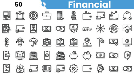 A diverse collection of financial icons, featuring cryptocurrency, banking, and investment elements in a sleek, minimalist style.