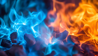 Flames Dancing in a Colorful Display of Blue and Orange Light