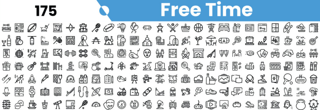 Set of versatile icons representing various free time activities, ideal for creative projects.