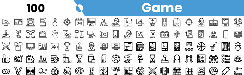 A collection of black and white game-themed icons, including trophies, controllers, characters, and various gaming elements.