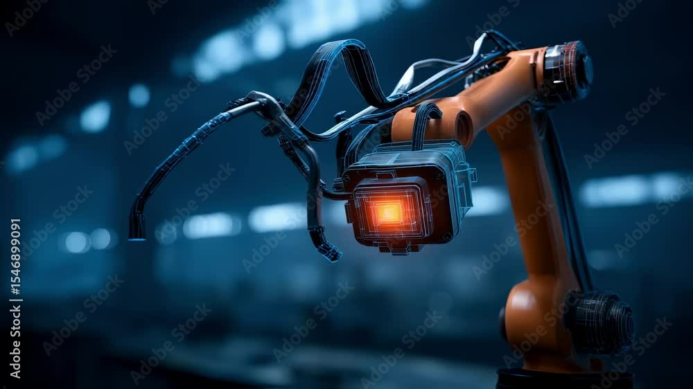 Poster modern robotic arm equipped with sensors and advanced technology performing precise operations in an