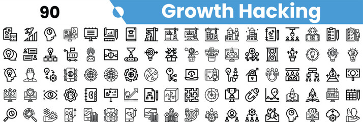 A diverse collection of black and white icons representing growth hacking concepts, suitable for digital marketing projects.