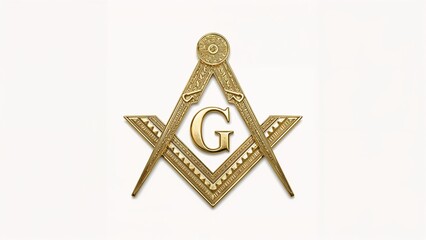 Gold masonic emblem on white background