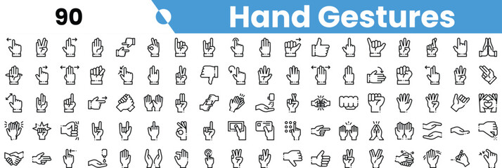 Collection of diverse hand gestures in a minimalist design, showcasing various expressions and meanings, suitable for communication.