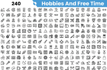 A collection of black and white icons representing various hobbies and leisure activities, ideal for creative projects.