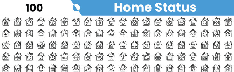 A collection of icons representing various home statuses including for sale, open, and occupied, in a clean and modern design.