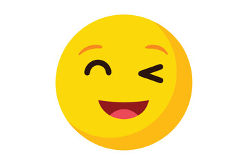 Fototapeta premium Winking Emoji Clipart A cheerful, yellow emoticon on white background