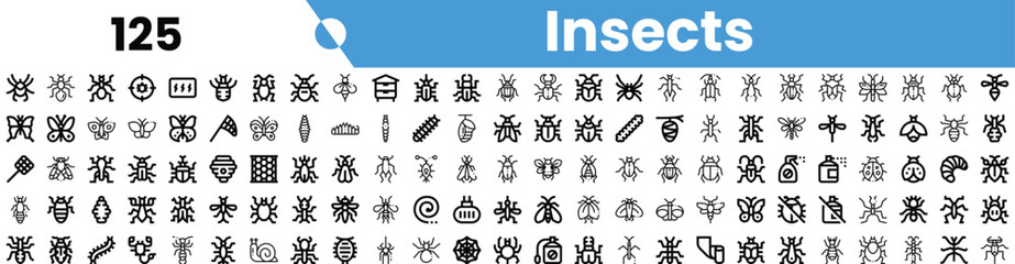 A diverse collection of insect icons, featuring various designs that showcase their unique characteristics in a simplistic style.