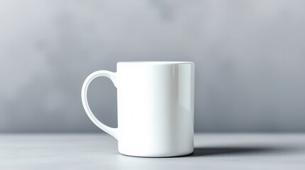 Fototapeta premium A minimalist image featuring a pristine white mug set against a serene gray background and surface.