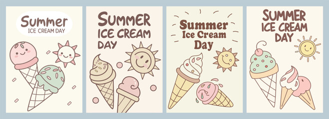 Fototapeta premium Vibrant Summer Ice Cream Day Illustrations Featuring Playful Designs in Soft Pastel Colors for Eye-Catching Poster Creations