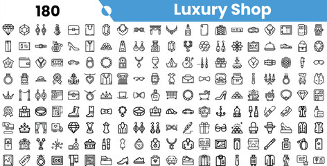 Fototapeta premium A diverse collection of luxury shop icons, featuring jewelry, fashion, and accessories in a sleek black and white design.