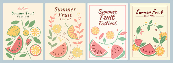 Vibrant Summer Fruit Festival Posters Showcasing Lemon Watermelon and Citrus Designs for a Fresh and Fun Celebration