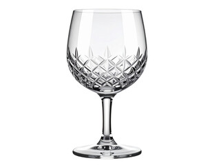 Front View of Tall Crystal Wine Glass with Diamond-Cut Pattern, Elegant Light Reflection, Isolated PNG