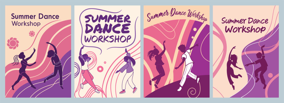 Vibrant Poster Designs Showcasing Energetic Silhouettes for a Summer Dance Workshop