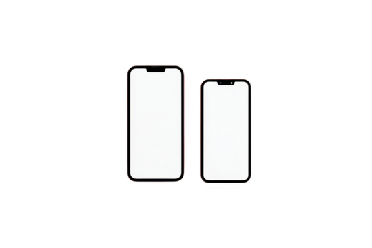 Two smartphones with blank screens mockup offering design flexibility for app presentations or website interface showcases, transparent background - Powered by Adobe