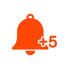 Orange notification bell icon design plus five new alerts signifying updates or messages