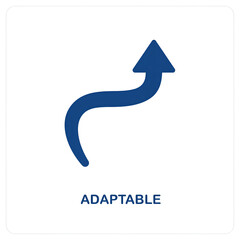 Adaptable growth concept design featuring a blue upward curving arrow symbolizing flexibility and...