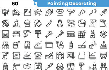 A collection of various painting and decorating tools, featuring brushes, rollers, and safety equipment. Ideal for DIY enthusiasts and professionals.