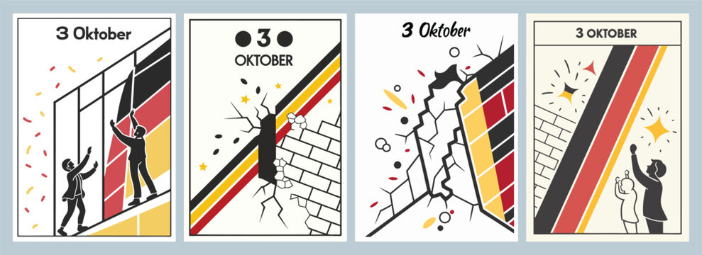 Celebrating Unity and Liberation on October 3rd Vibrant Illustrations of Two Figures with German Colors in a Festive Atmosphere Poster Designs