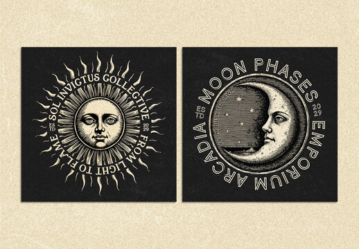 Occult Sun & Moon Badge Design Layout